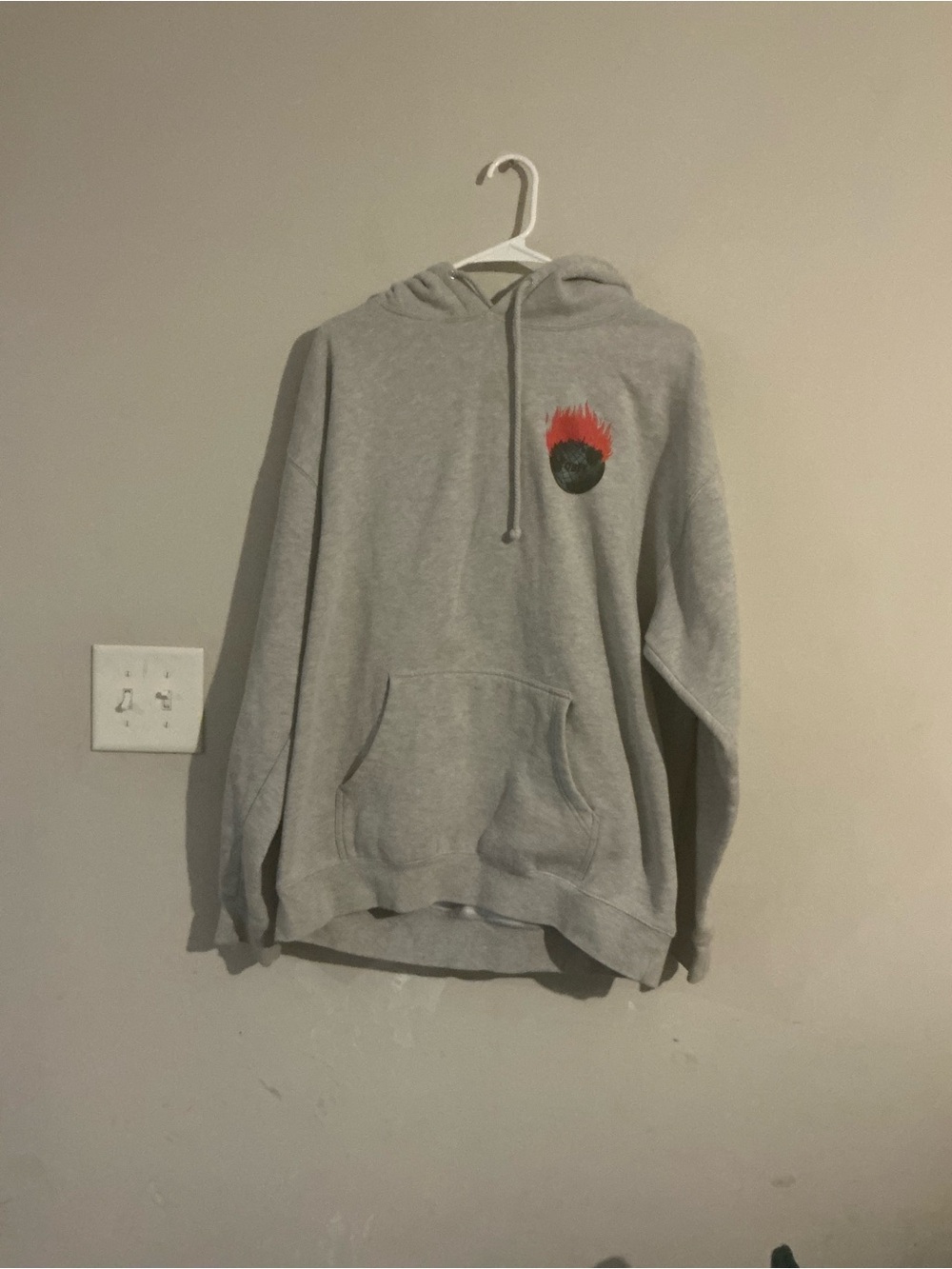 Obey Gray Pullover Hoodie with Red Flame Graphic